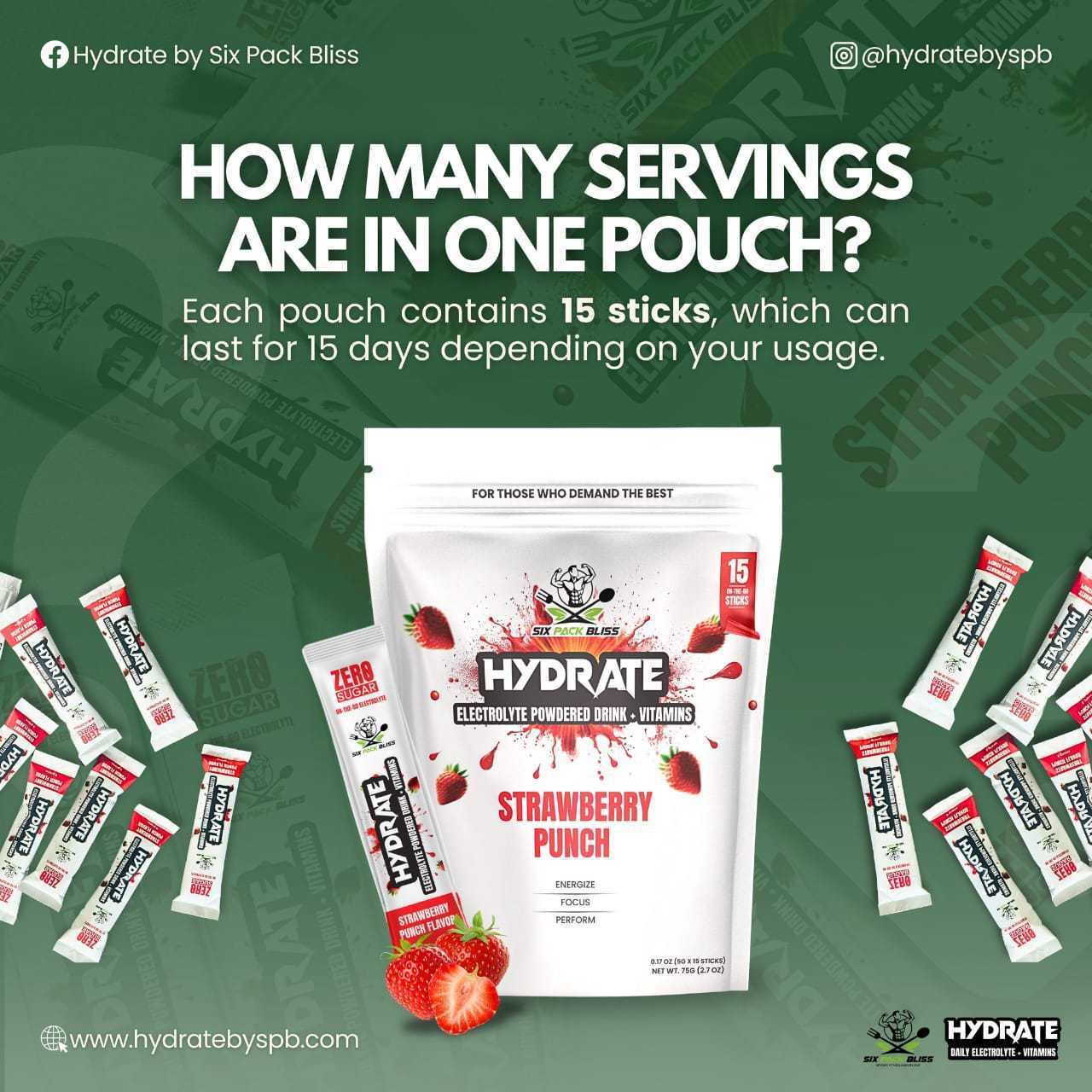 Hydrate by Six Pack Bliss (1 Pouch, 15 Servings)