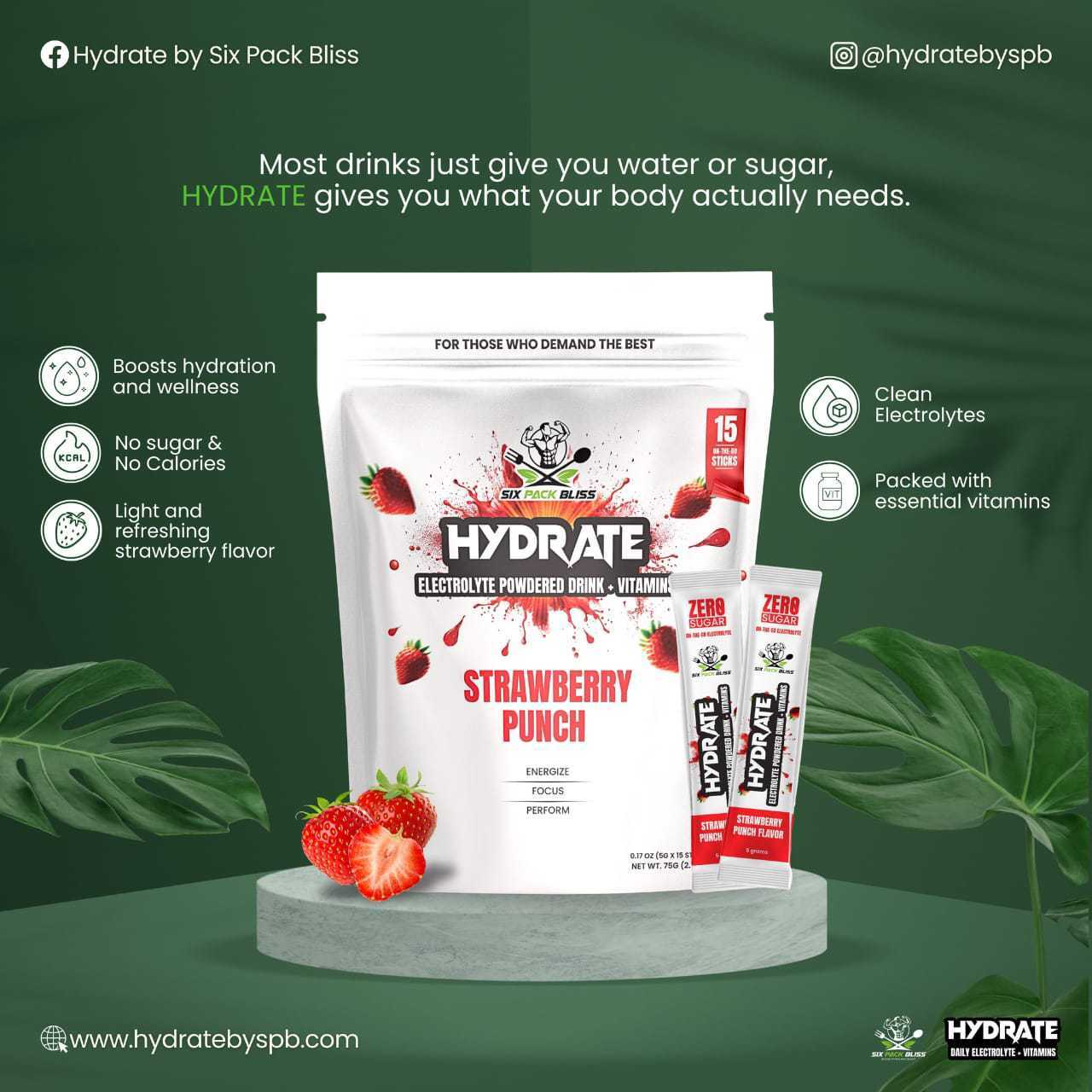 Hydrate by Six Pack Bliss (1 Pouch, 15 Servings)